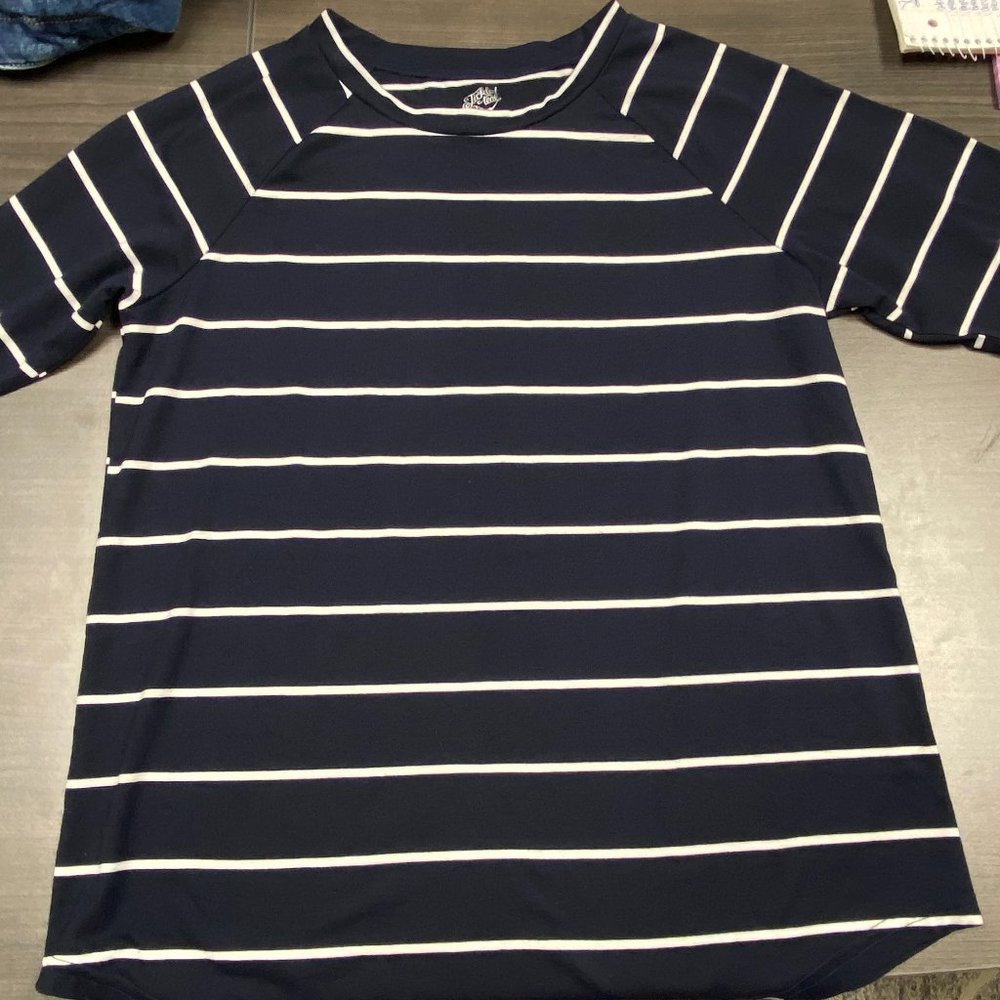 Navy/White striped 3/4 sleeve top NWOT